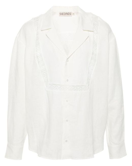 Siedres White Guipure-lace-detail Linen Shirt for men