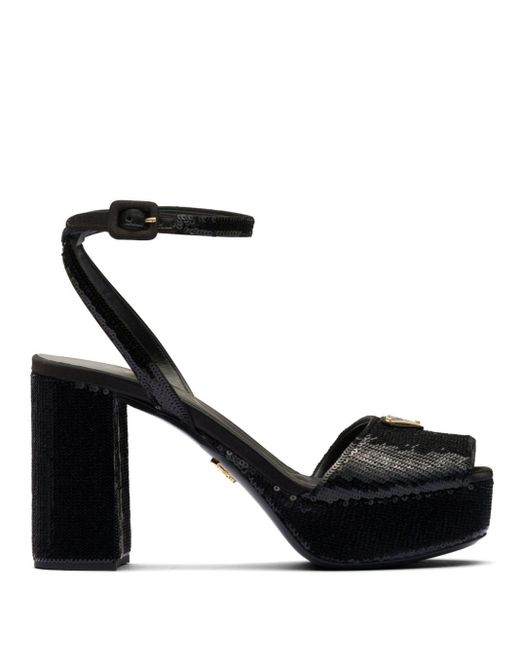 Prada Black Sequinned Platform Sandals