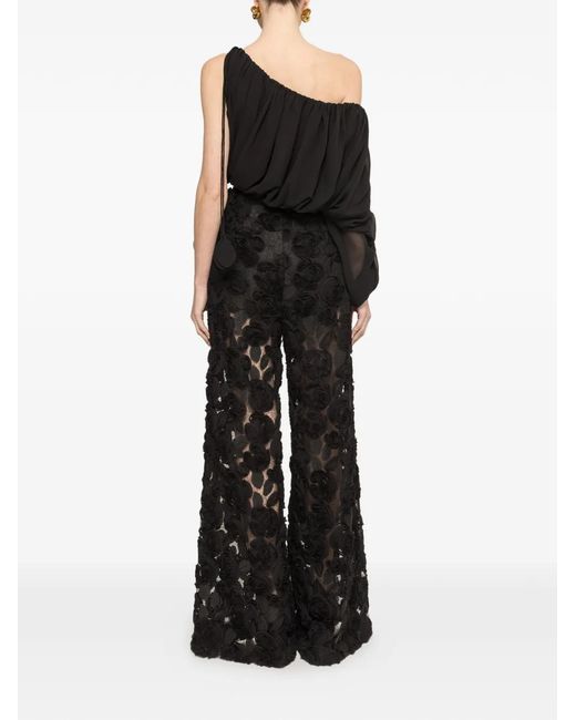Nissa Black Asymmetrical Chiffon Top