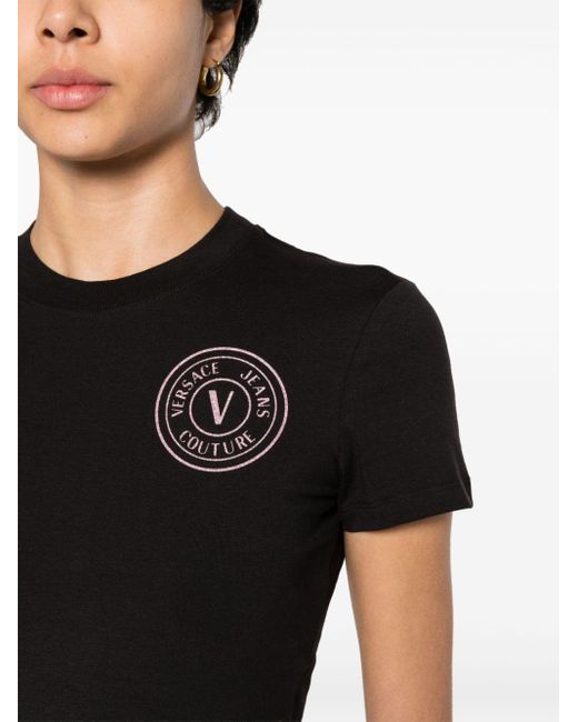 Camiseta V-Emblem con purpurina Versace de color Black