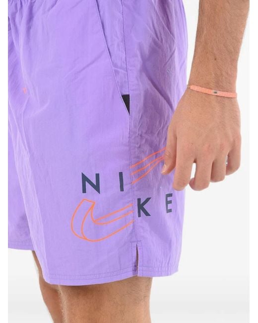 Nike Purple Swim Logo-Print Elasticated Swim Trunks for men