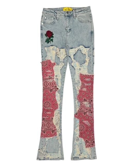 GUAPI Gray Rose-Embroidered Jeans for men