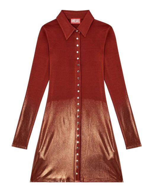 DIESEL Red Metallic-Effect Button-Front Mini Day Dress