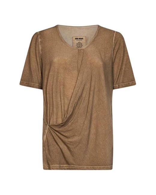 Uma Wang Brown Asymmetric Draped T-Shirt