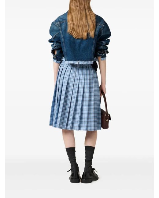 Miu Miu Blue Pleated Check Skirt