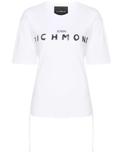 John Richmond White Logo-Embroidered Cotton T-Shirt