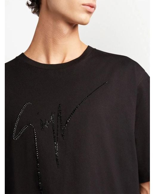 Giuseppe Zanotti Black Lr-23 Rhinestone-embellished Logo T-shirt for men