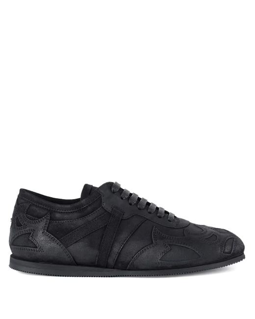 Ann Demeulemeester Black Leather Flame-Pattern Sneakers