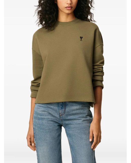 AMI Green Ami De Coeur Contrasted Cotton Sweatshirt