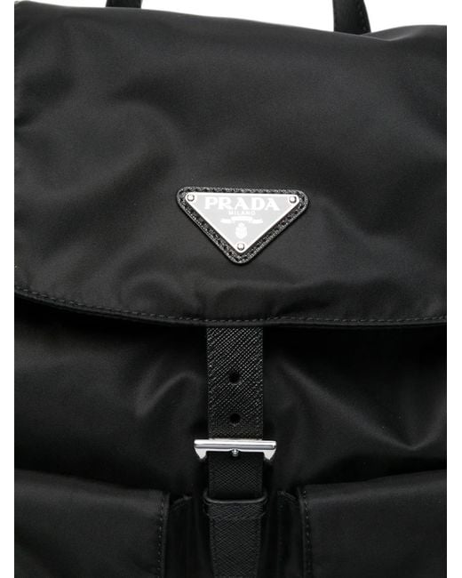 Prada Black Re-Nylon Logo-Plaque Backpack for men