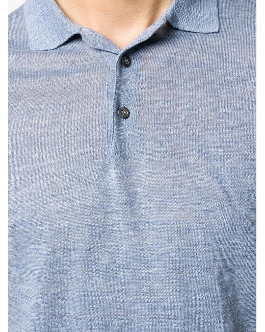 Barba Napoli Blue Knitted Polo Shirt for men