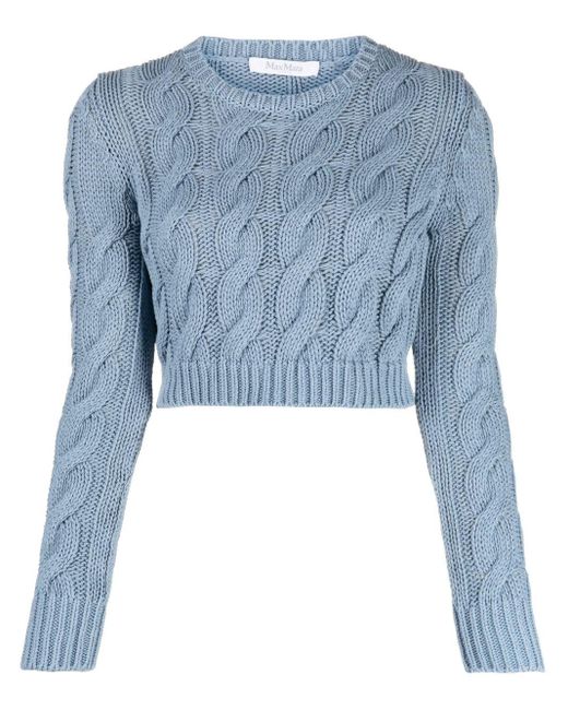 Max Mara Blue Cable-knit Cropped Top