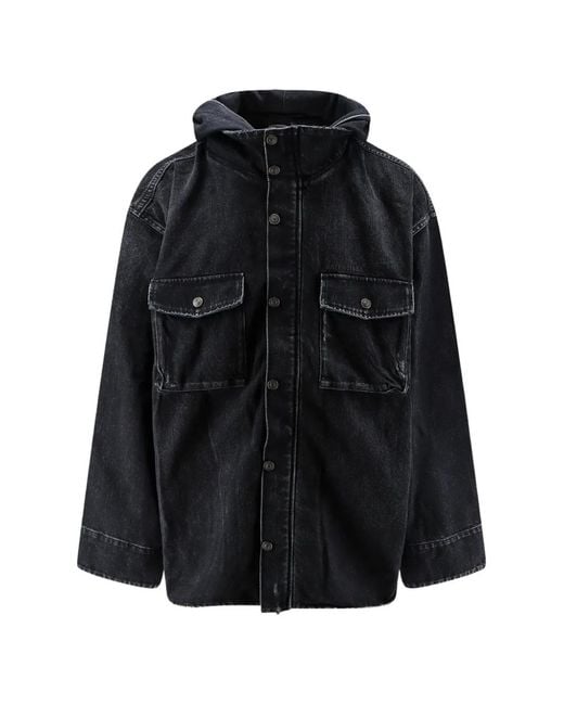 Balenciaga Black Logo-Embroidered Hooded Denim Jacket for men
