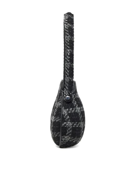 DIESEL Black Double-D Schultertasche mit Hahnentrittmuster