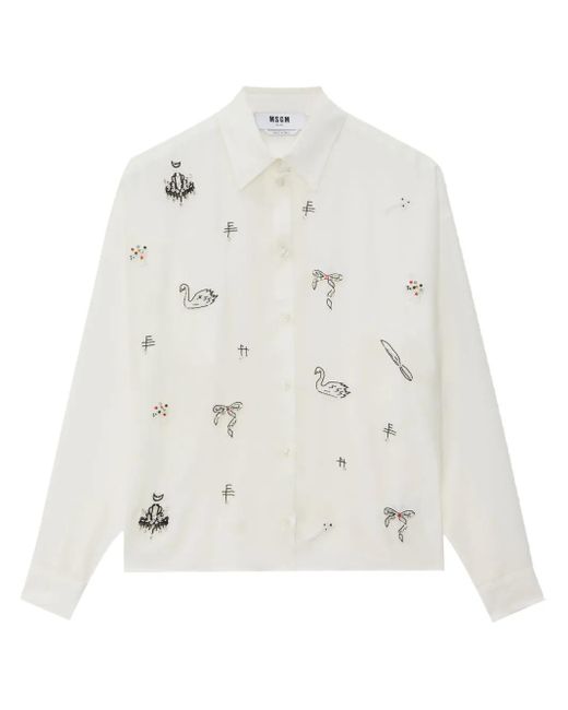 MSGM White Beaded Button-Up Shirt