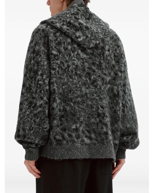 FIVE CM Black Leopard-Pattern Zip-Up Hoodie for men