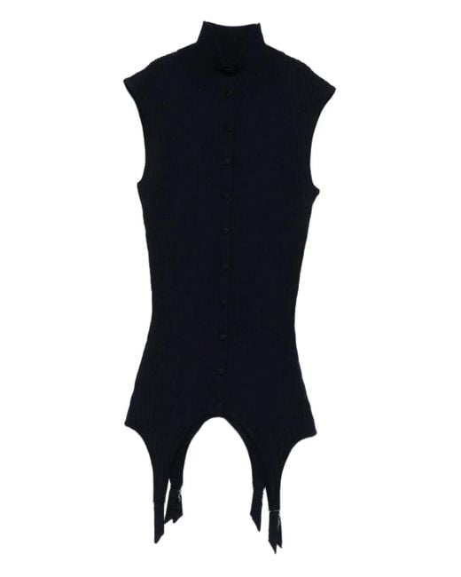 Top Smanicato A Coste di Jean Paul Gaultier in Blue