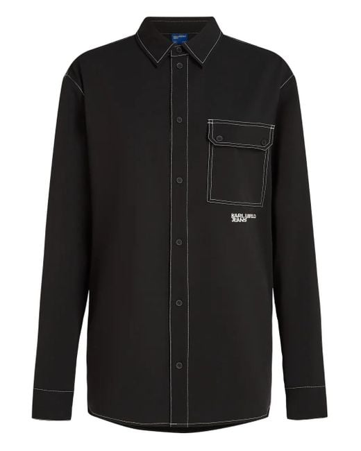 Karl Lagerfeld Black Contrast-Stitch Long-Sleeve Shirt for men