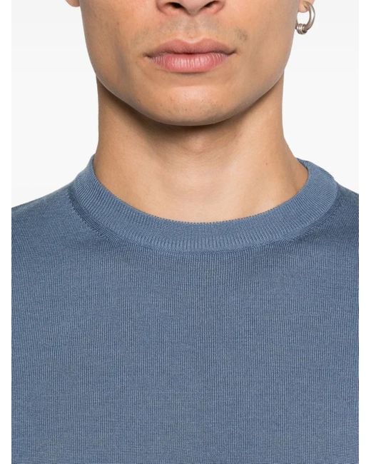 Canali Blue Crew-Neck Wool Sweater for men