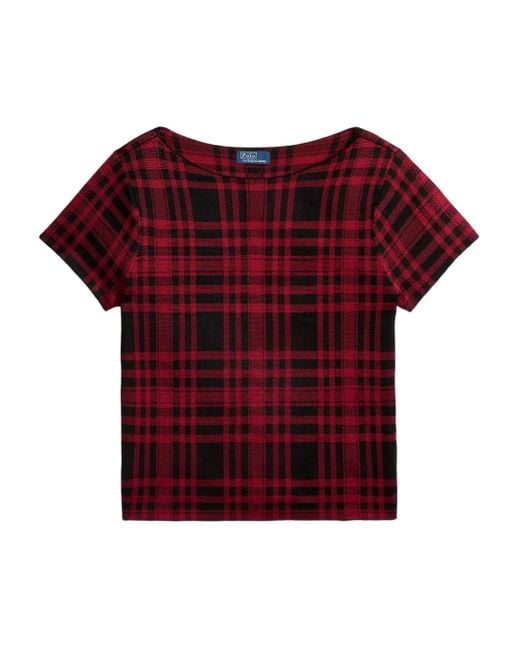 Polo Ralph Lauren Red Boat-Neck Plaid T-Shirt