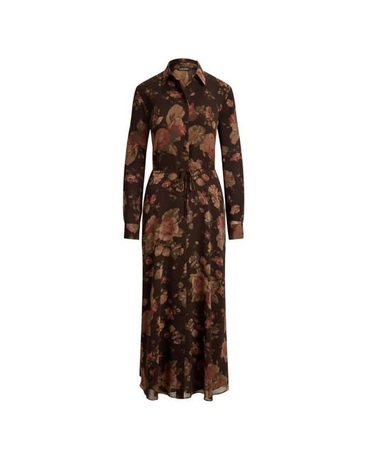 Ralph Lauren Brown Floral-Print Midi Dress