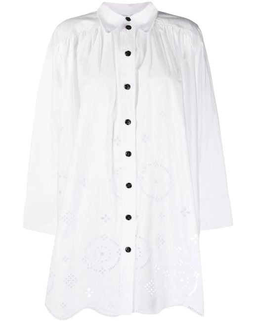 Ganni White Long-Sleeve Shirt Dress