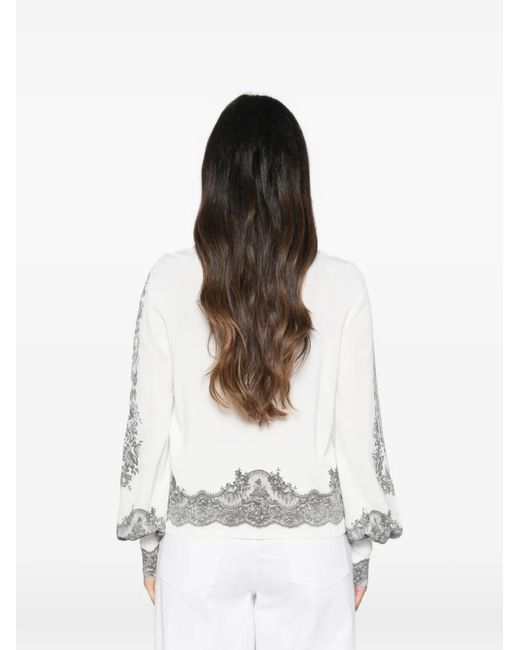 Twinset White Lace-Trim Balloon-Sleeve Knit