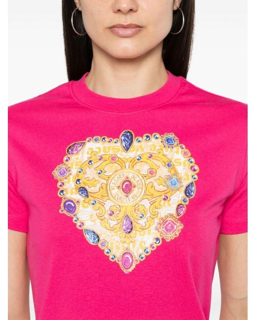 Versace Pink Barocco Heart-print T-shirt