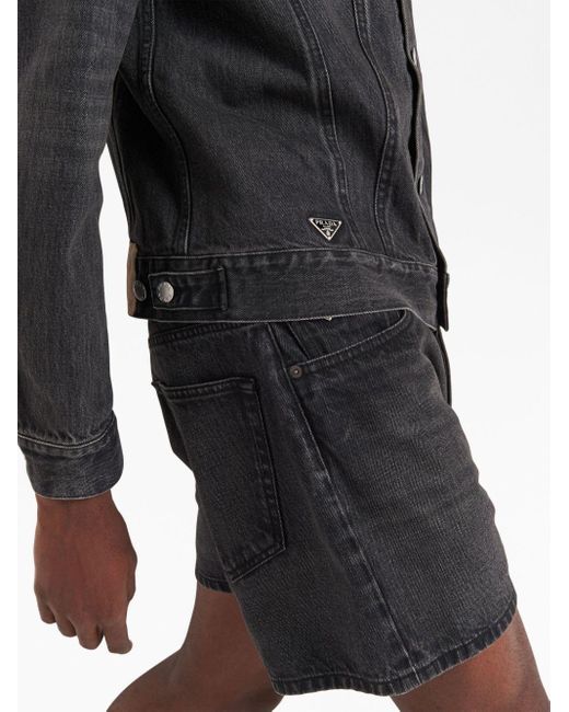 Prada Jeansjacke ohne Kragen in Black für Herren