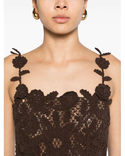 Blumarine Brown Floral-crochet Cotton-blend Minidress