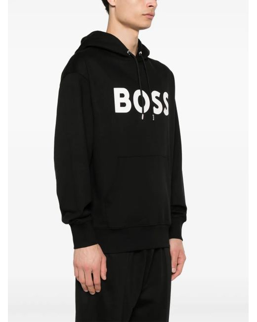 Boss Black Logo-Print Cotton Hoodie for men