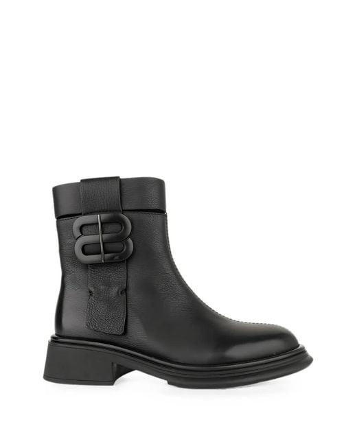 Linda Baumann Black Buckle-Detail Leather Boots