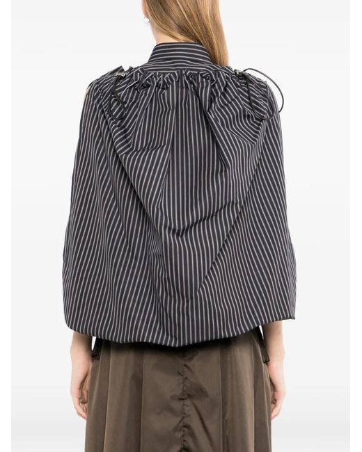 Sacai Black Blouse À Fines Rayures Et Volants