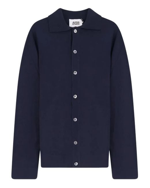 Alpha Industries Blue Alpha Studio Buttoned Collared Cardigan for men