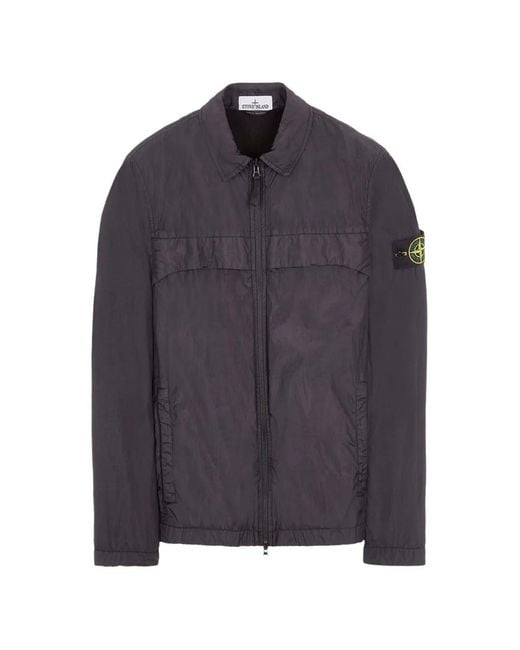 Stone Island Gray Logo-Patch Zip-Up Overshirt for men