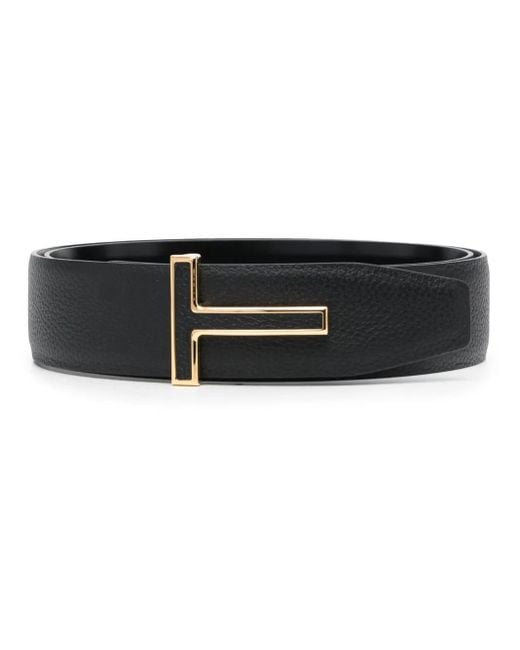 Tom Ford Black Logo-Buckle Leather Belt for men