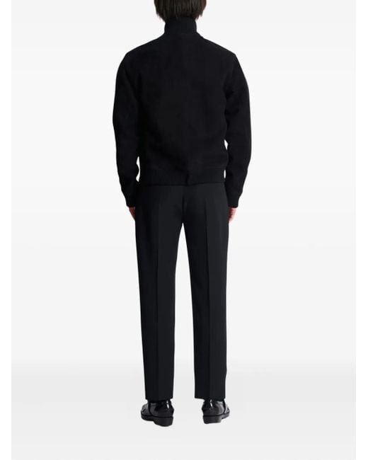 Balmain Black Embroidered-Emblem Suede Jacket for men