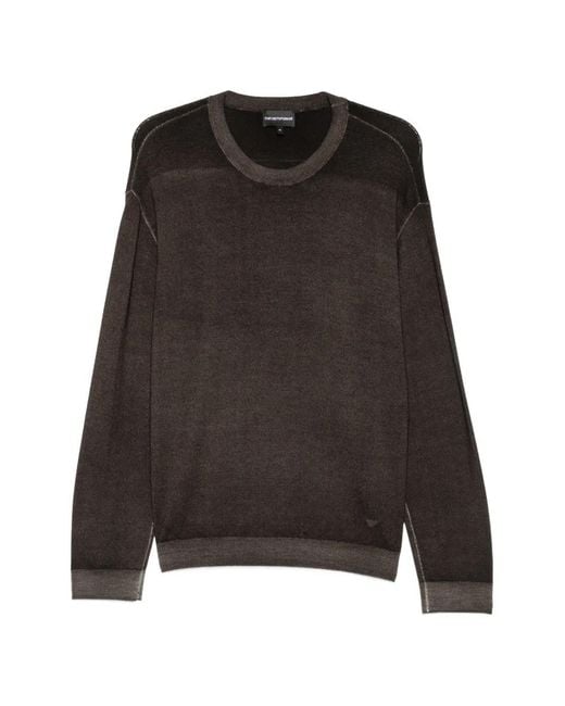 Emporio Armani Black Ribbed-Trim Wool Sweater for men