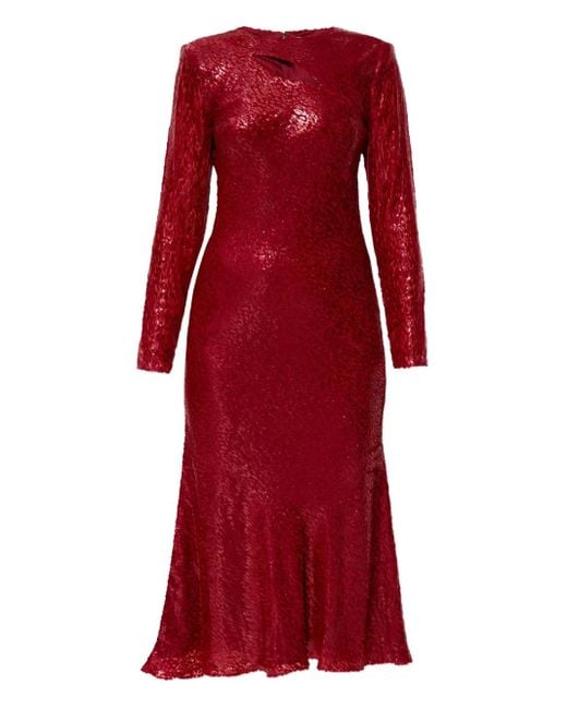 Self-Portrait Red Lurex-Detail Silk Dress
