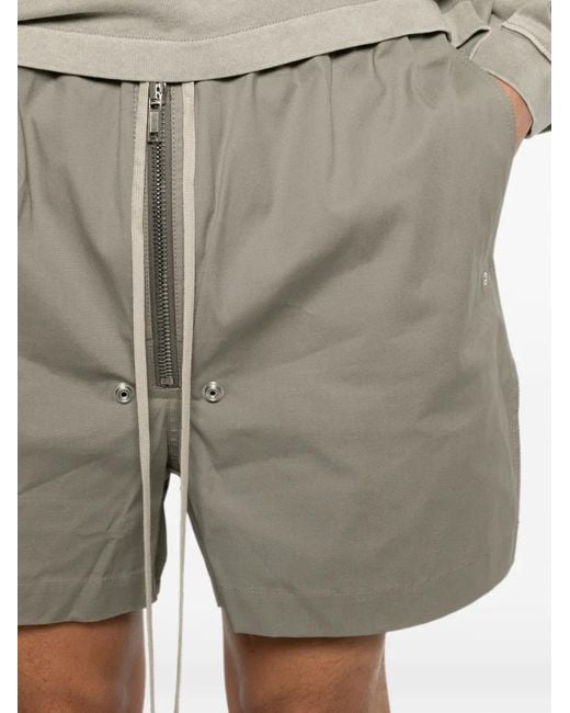Rick Owens Gray Poplin Drawstring Shorts With Center Zip for men