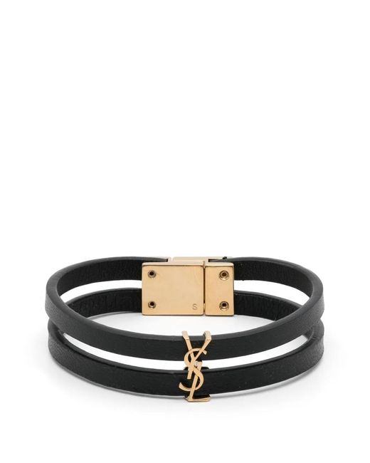 Saint Laurent Black Logo-Plaque Bracelet