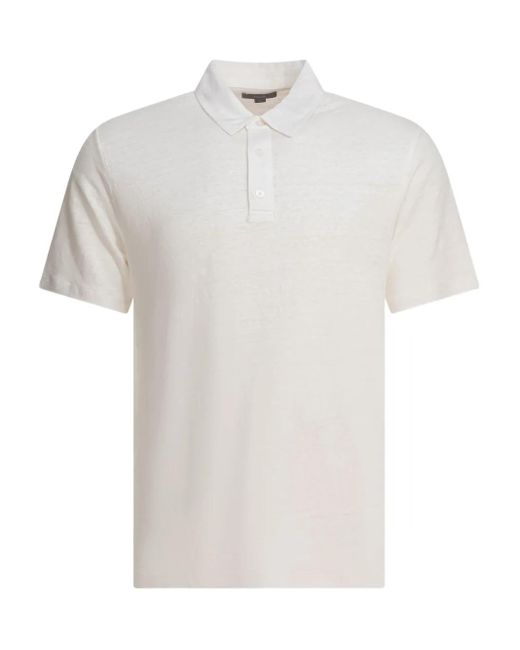 Vince White Linen Short-Sleeve Polo Shirt for men