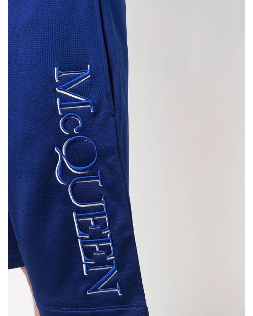 McQueen Blue Logo-Embroidered Track Shorts for men