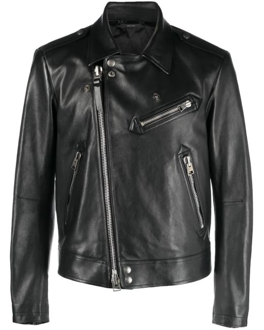 Tom Ford Black Off-Centre Leather Jacket for men