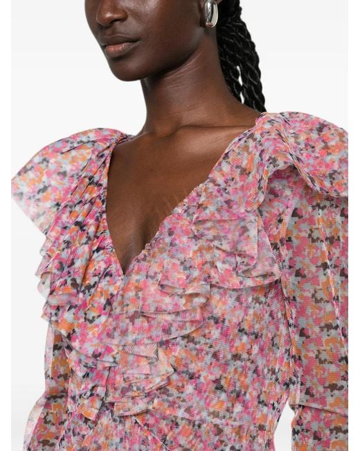 Philosophy Di Lorenzo Serafini Pink Floral-Print Ruffled Mini Dress