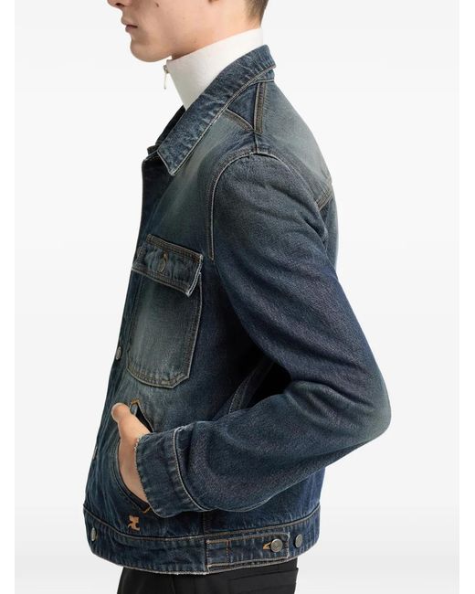 Courreges Blue Veste En Jean Délavée À Logo Brodé for men