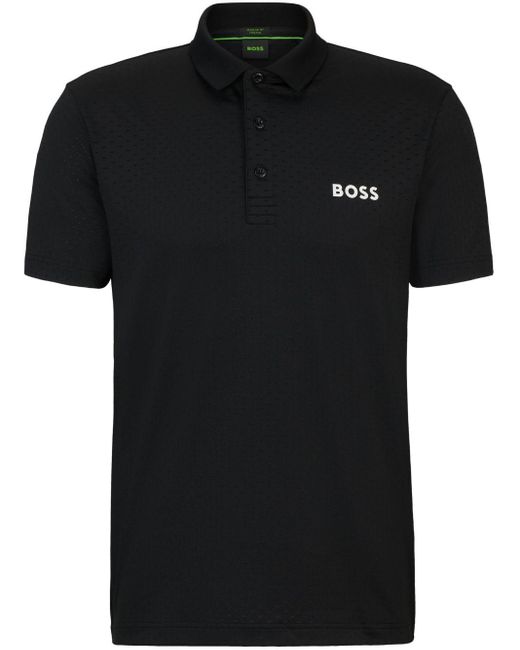 Boss Jacquard-Poloshirt mit Logo-Print in Black für Herren