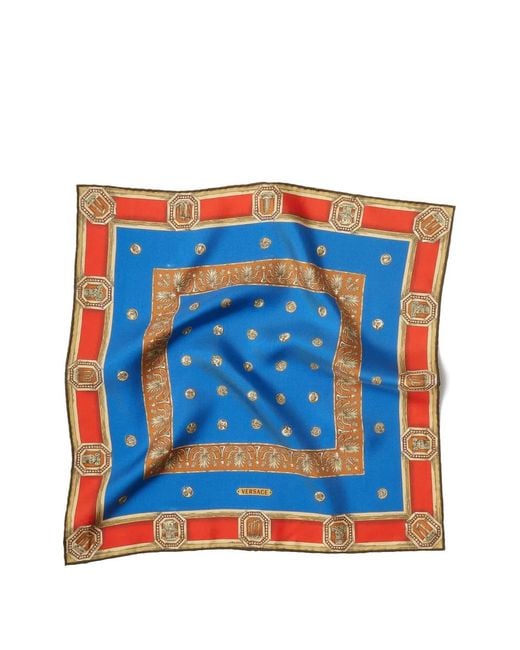 Versace Blue Printed Silk Twill Scarf 45 Cm