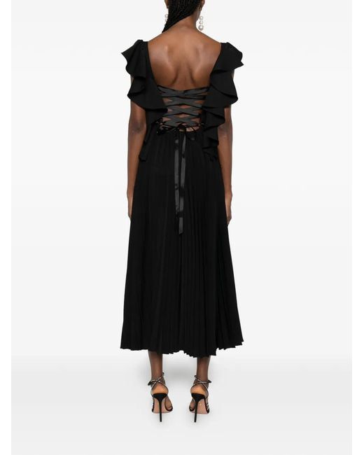 Parlor Black Ruffled Pleated Midi Dress