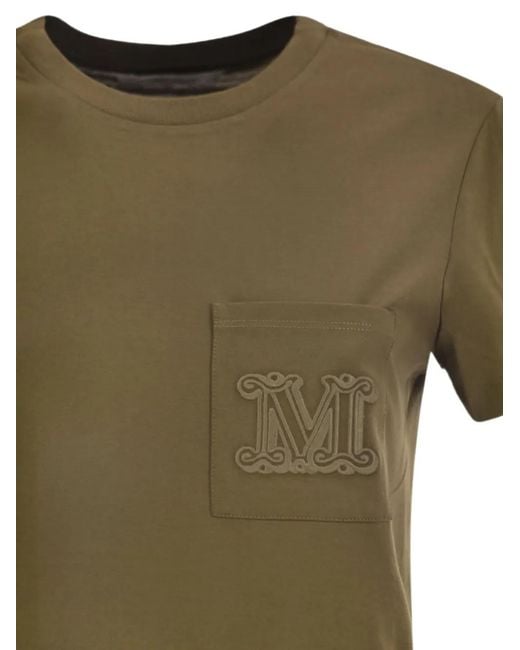 Max Mara Green Monogram-Embroidered Pocket T-Shirt